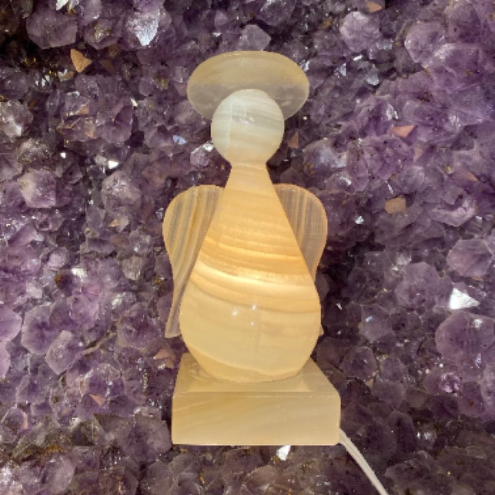 Amber Onyx Angel Lamp with Bulb and Cord, Crystal Lights, Kids Bedroom Decor